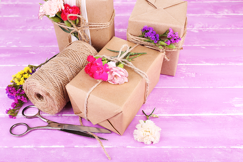 supermarket flowers used on wrapped gifts